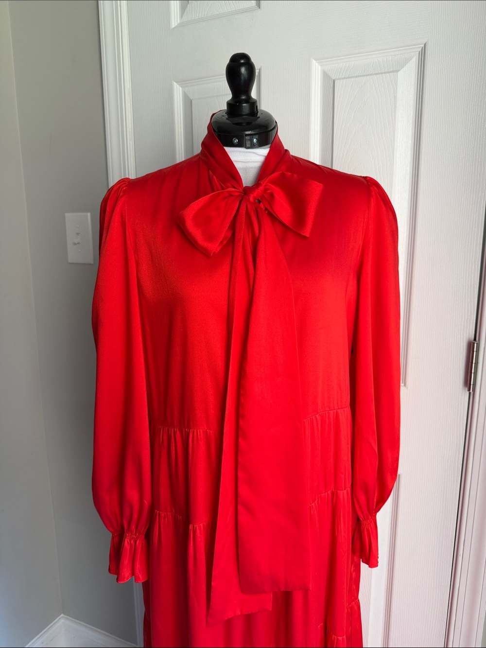 Zara Red Bow-Tie Tiered Maxi Dress Large - Picture 2 of 8